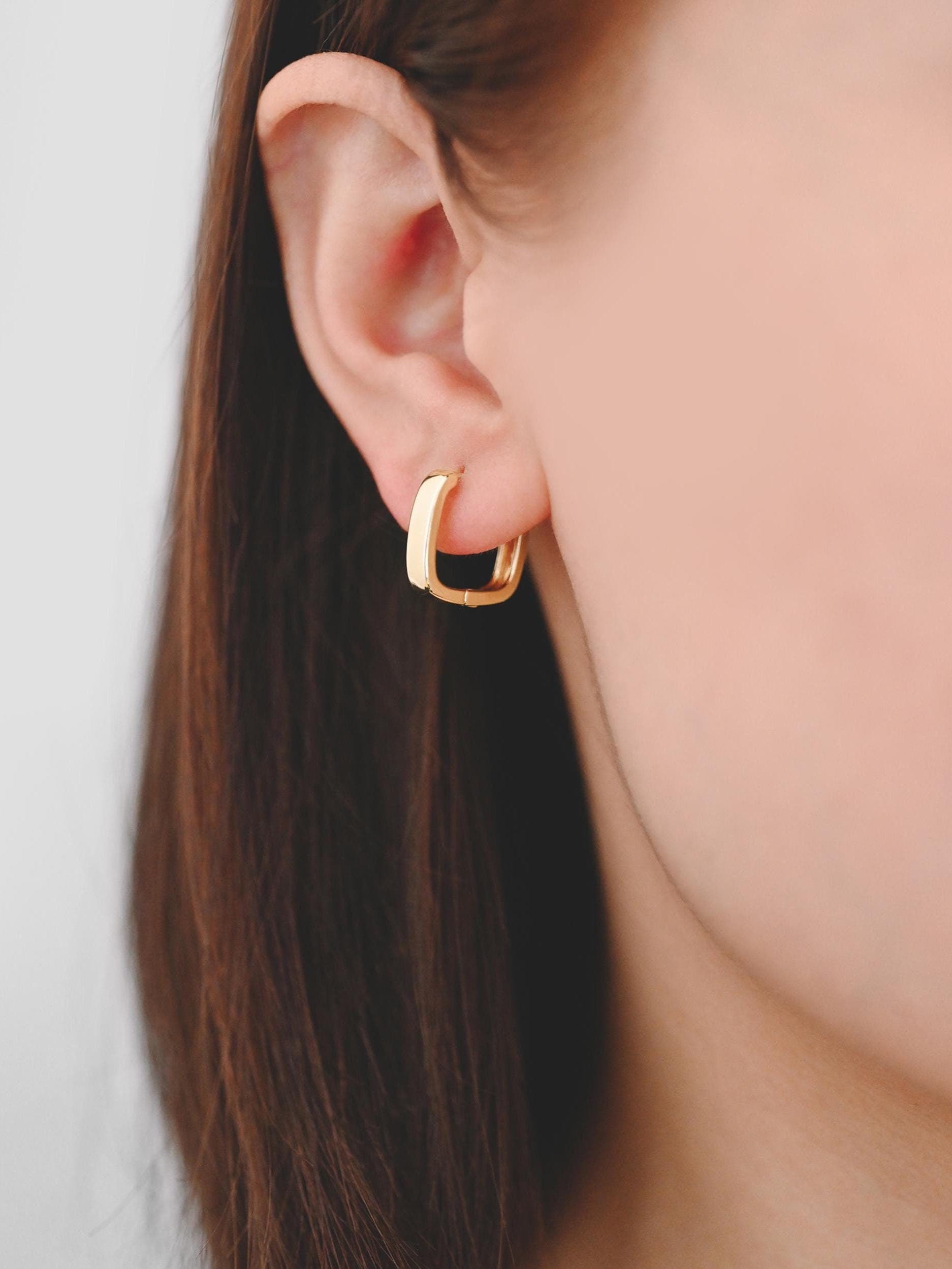 10pcs Gold/ Silver Square Huggie Earrings 15mm, 18K gold/ rhodium plated Brass, Minimalist Hoop Earring Components (GB-2870)